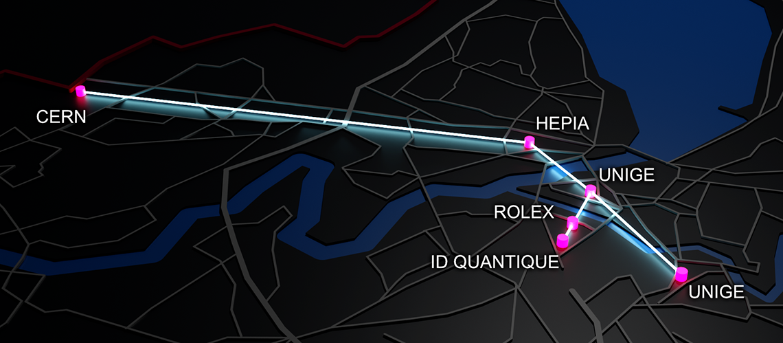 Représentation du réseau qui reliera les partenaires du Geneva Quantum Network. © Xavier Ravinet