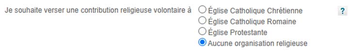 Choix de l'organisation religieuse pour le calcul de la CRV