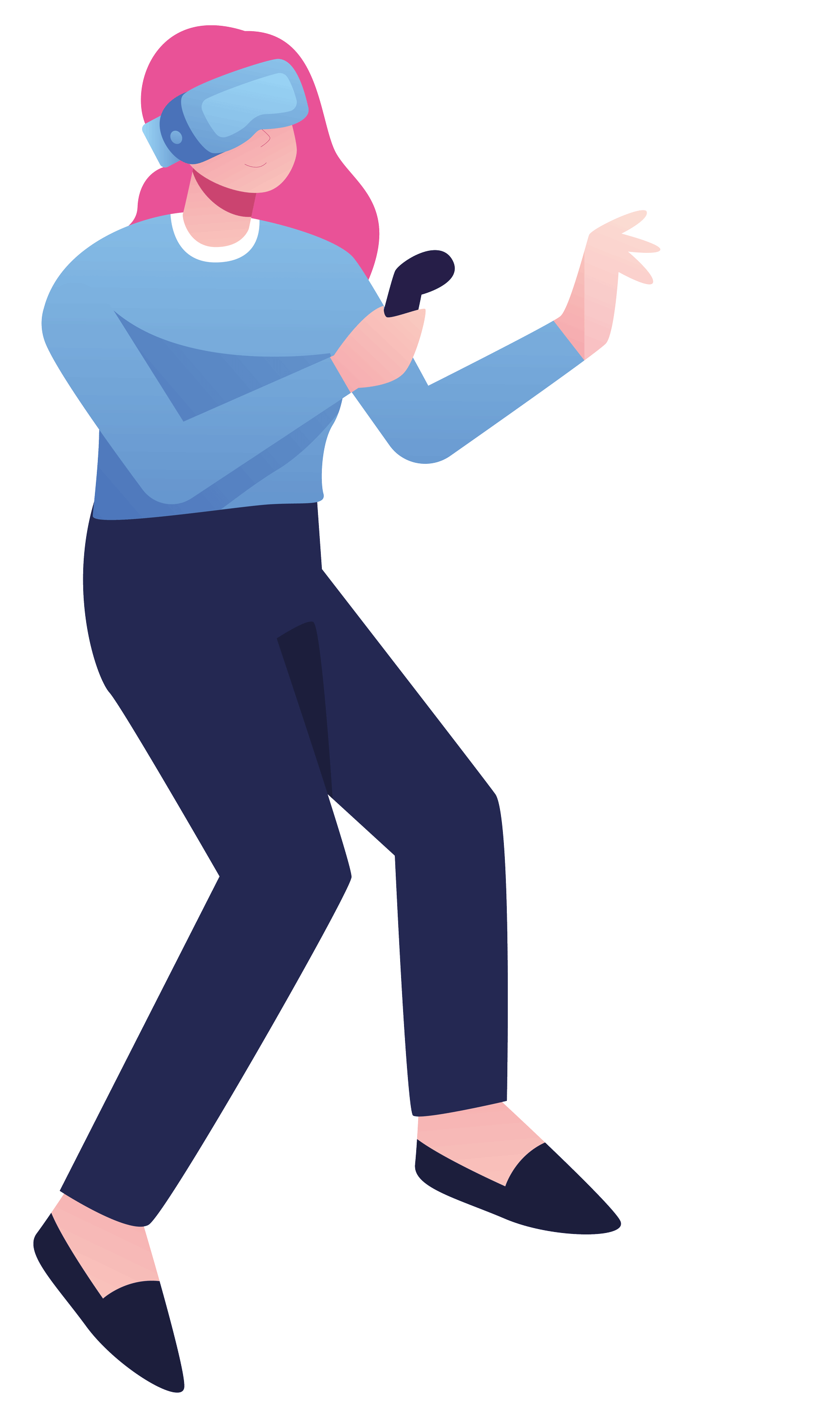 Un personnage stylisé expérimente la réalité virtuelle