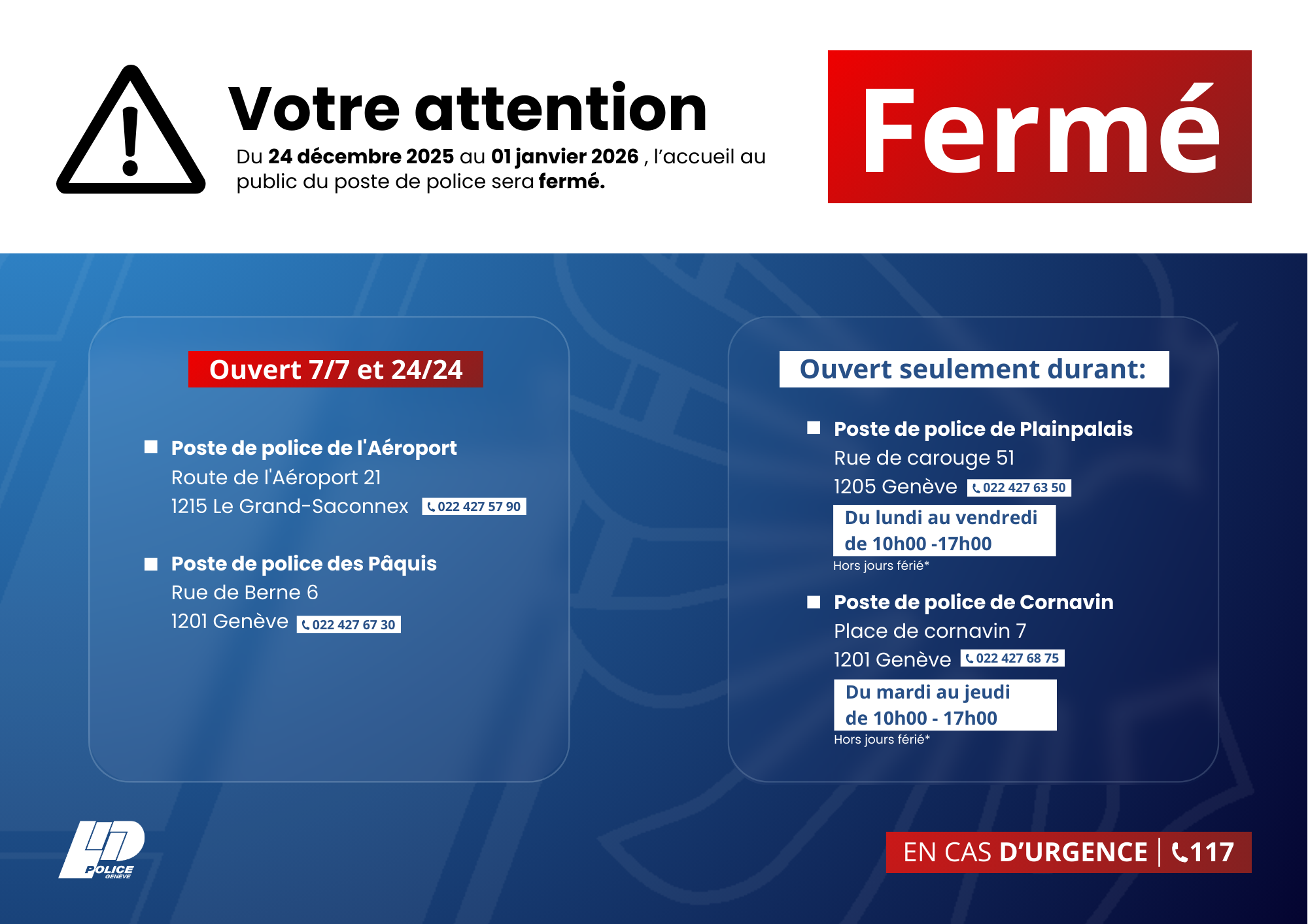 horaires postes de police