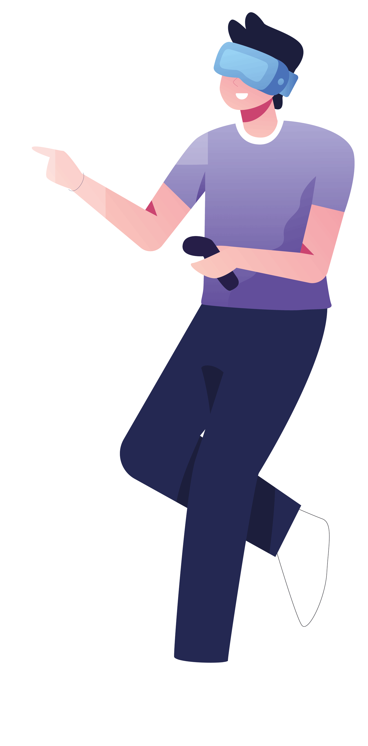 Un personnage stylisé expérimente la réalité virtuelle