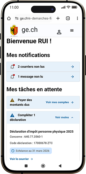 Page d'accueil de l'espace fiscale version mobile