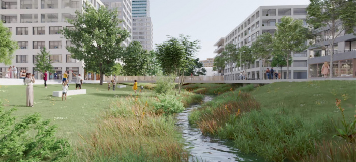 Vue 3D prospective de la rivière au coeur des Acacias