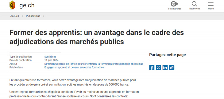 Image d'écran d'ordinateur montrant la page ge..ch corrigée A chaque public-cible sa page et son canal d'information