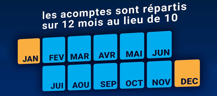 Désormais vous payez vos acomptes d'impôts en 12 mensualités de janvier à décembre