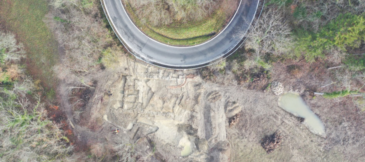 Vue aérienne de la fouille de Chancy (2022)