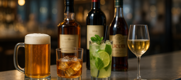 Différents alcools sur un bar