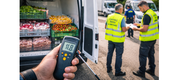 Véhicule de transport de denrées alimentaires arrêté sur le bord de la route pour un contrôle